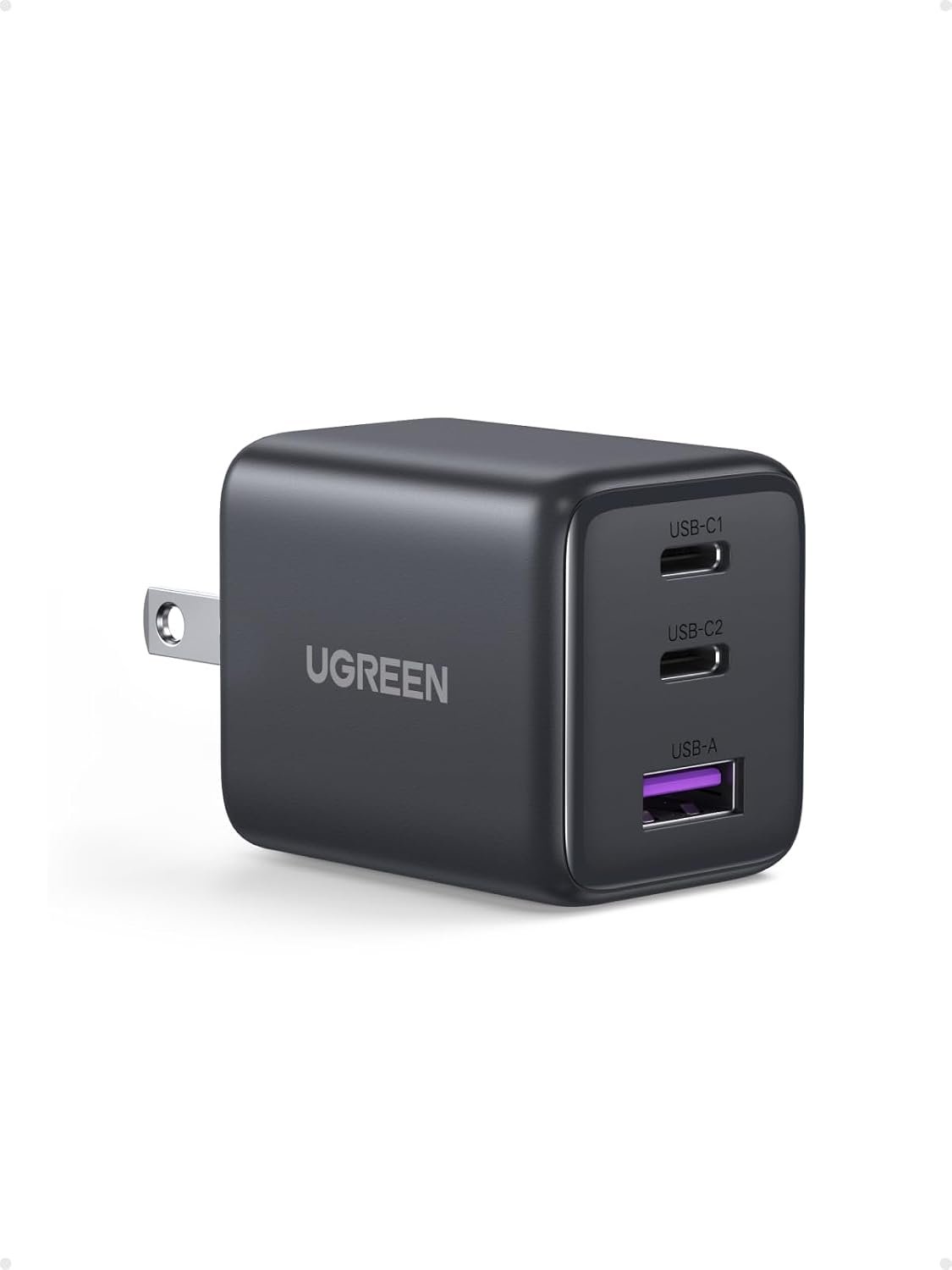 UGREEN 30W 3-Port USB-C GaN Charger, 2 USB-C and 1 USB-A, Black