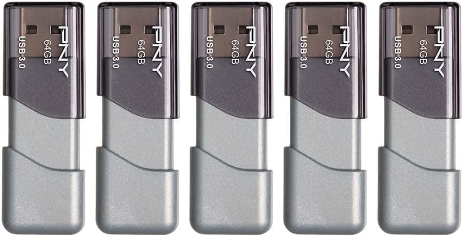 PNY 64GB Turbo Attache 3 USB 3.0 Flash Drive, 5-Pack