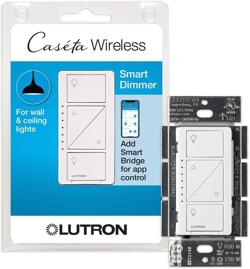 Lutron Caseta Smart Dimmer Switch, PD-6WCL-WH, White, 150W LED