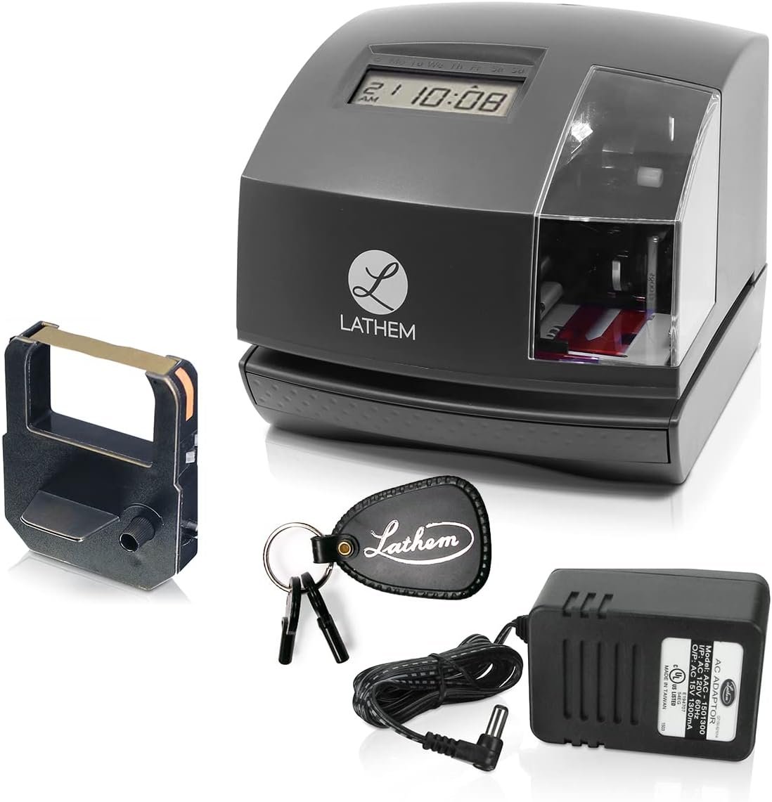 Lathem 1600E Time Clock and Document Stamp, Charcoal Gray
