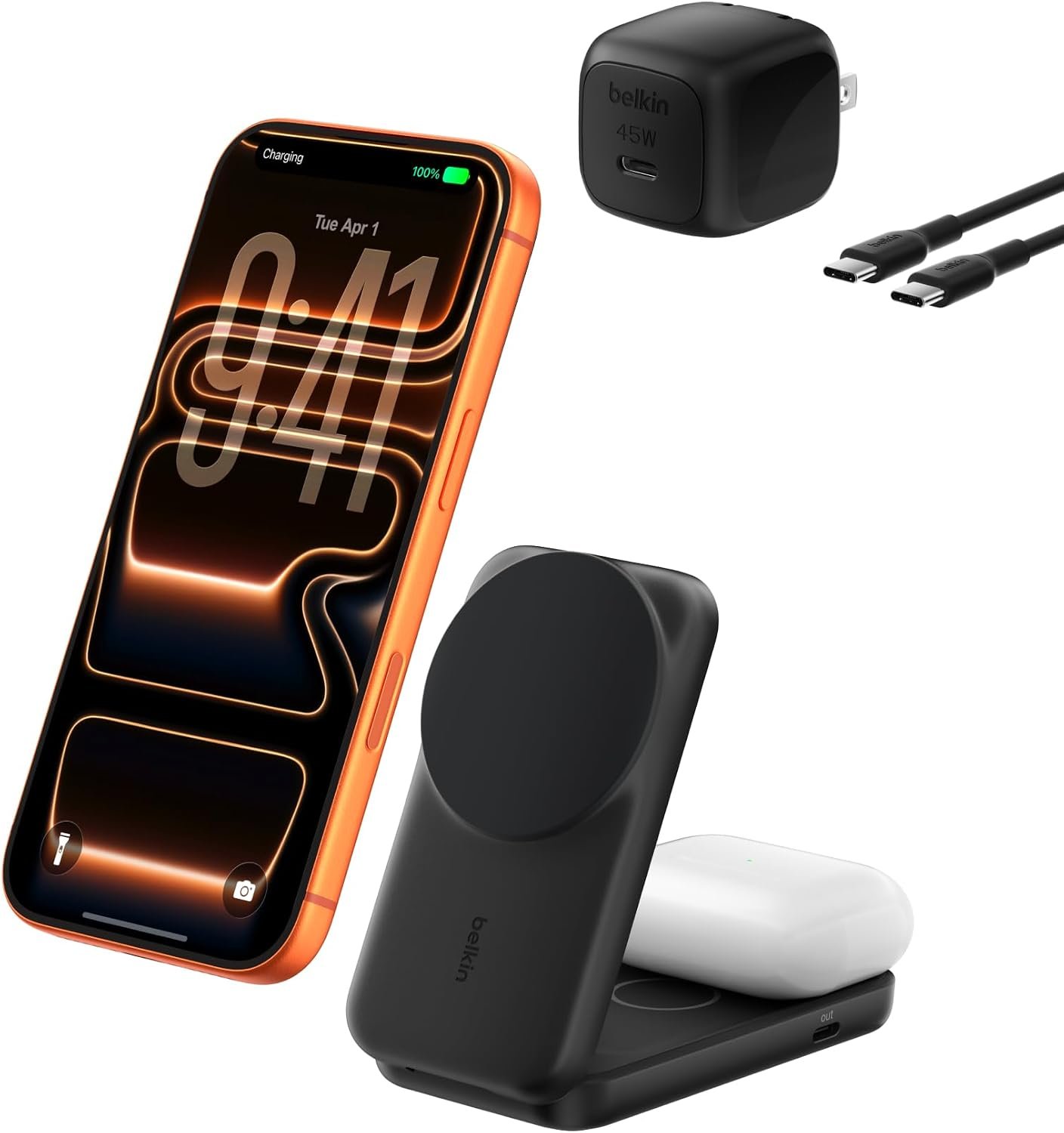 Belkin Qi2.2 25W 2-in-1 Foldable Wireless Charging Station with USB-C Port