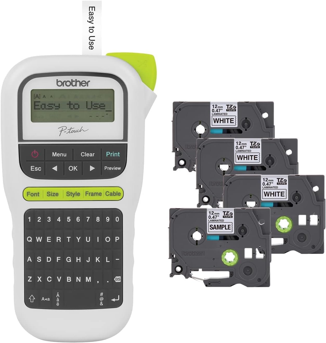 Brother P-touch PTH110BP Portable Label Maker Bundle with 4 Label Tapes, White